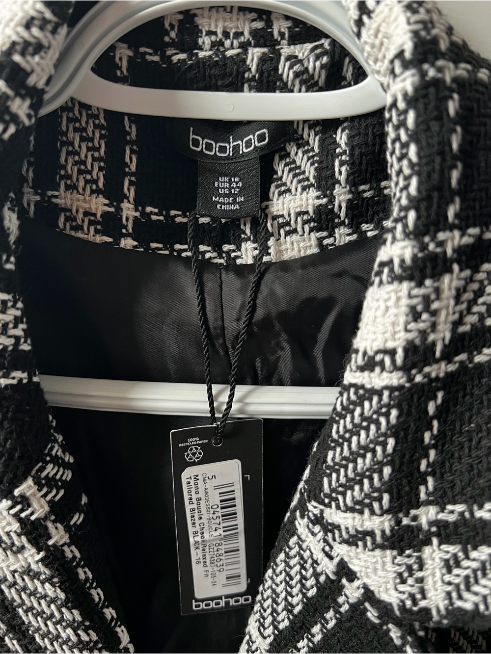 Boohoo Black & White Plaid Tailored Blazer - Picture 4 of 5